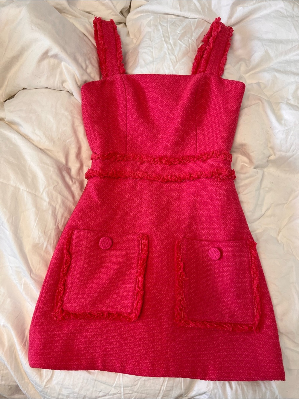Alexis Hot Pink Textured Mini Dress with Patch Pockets